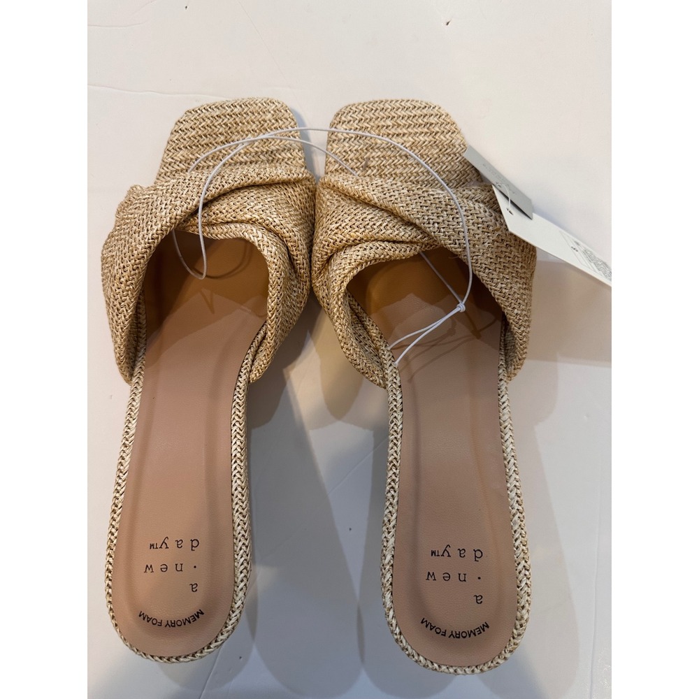 A New Day Amal Natural Woven Knotted Wedge Sandals Womens 8 Square Toe New